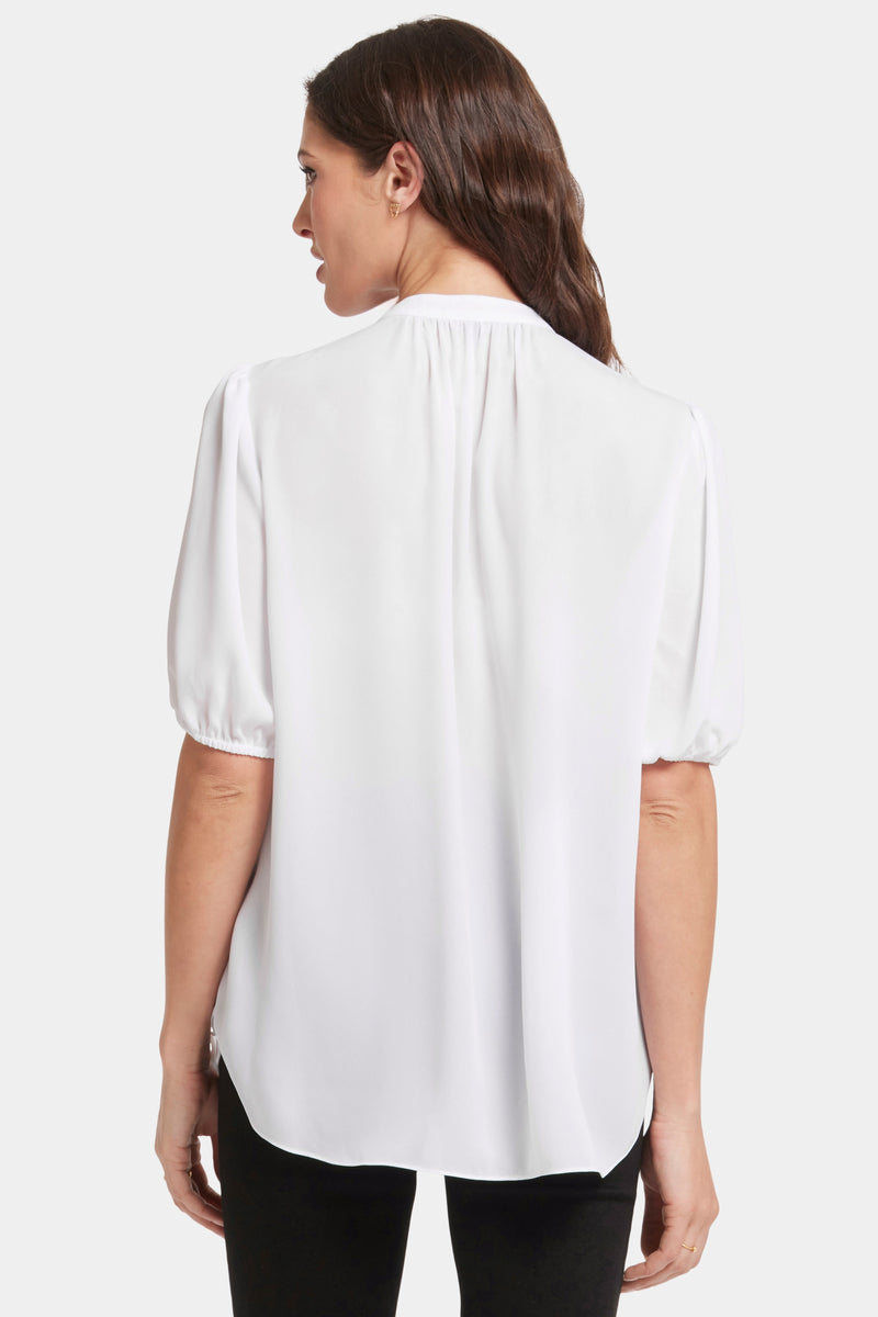 Short Puff Sleeved Popover Top | Optic White | Blouse | NYDJ