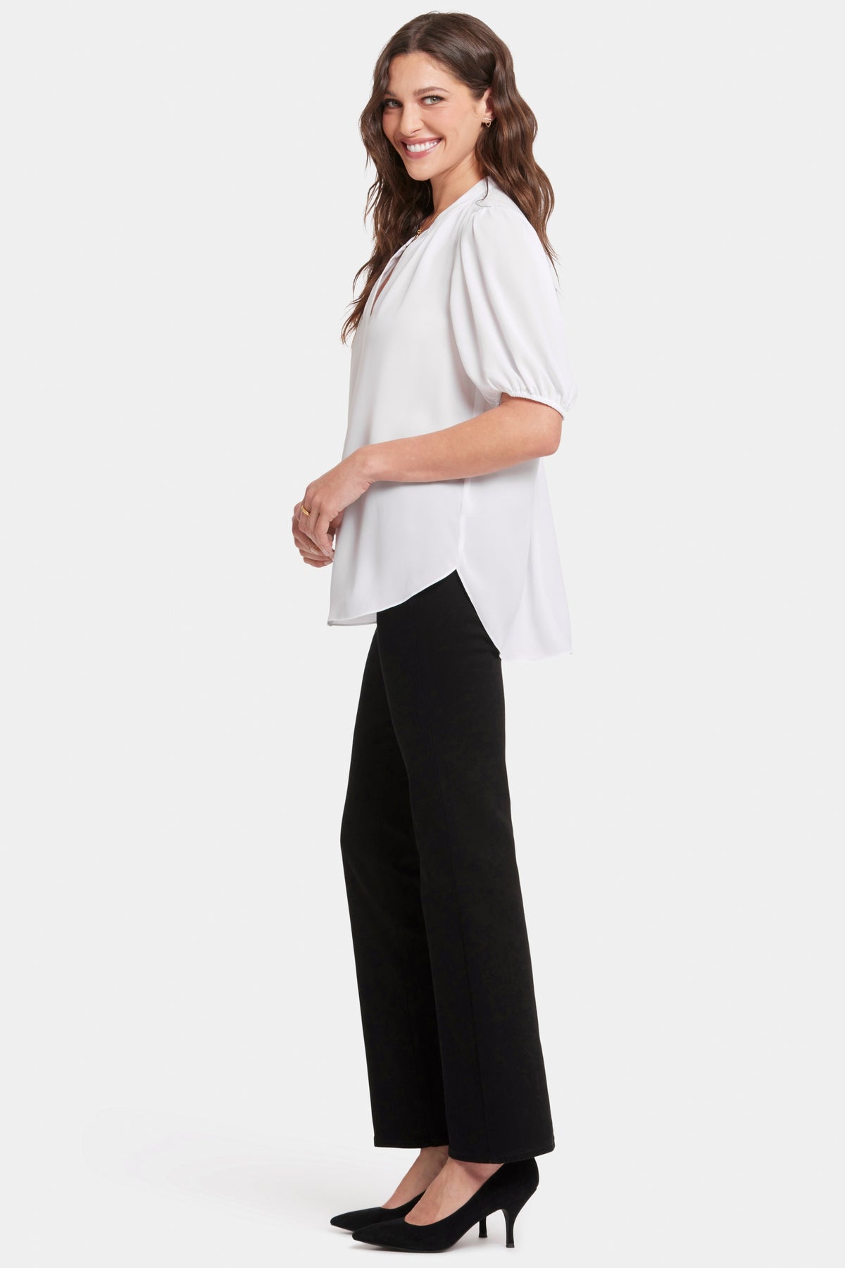 Short Puff Sleeve Top | Optic White | Blouse | NYDJ