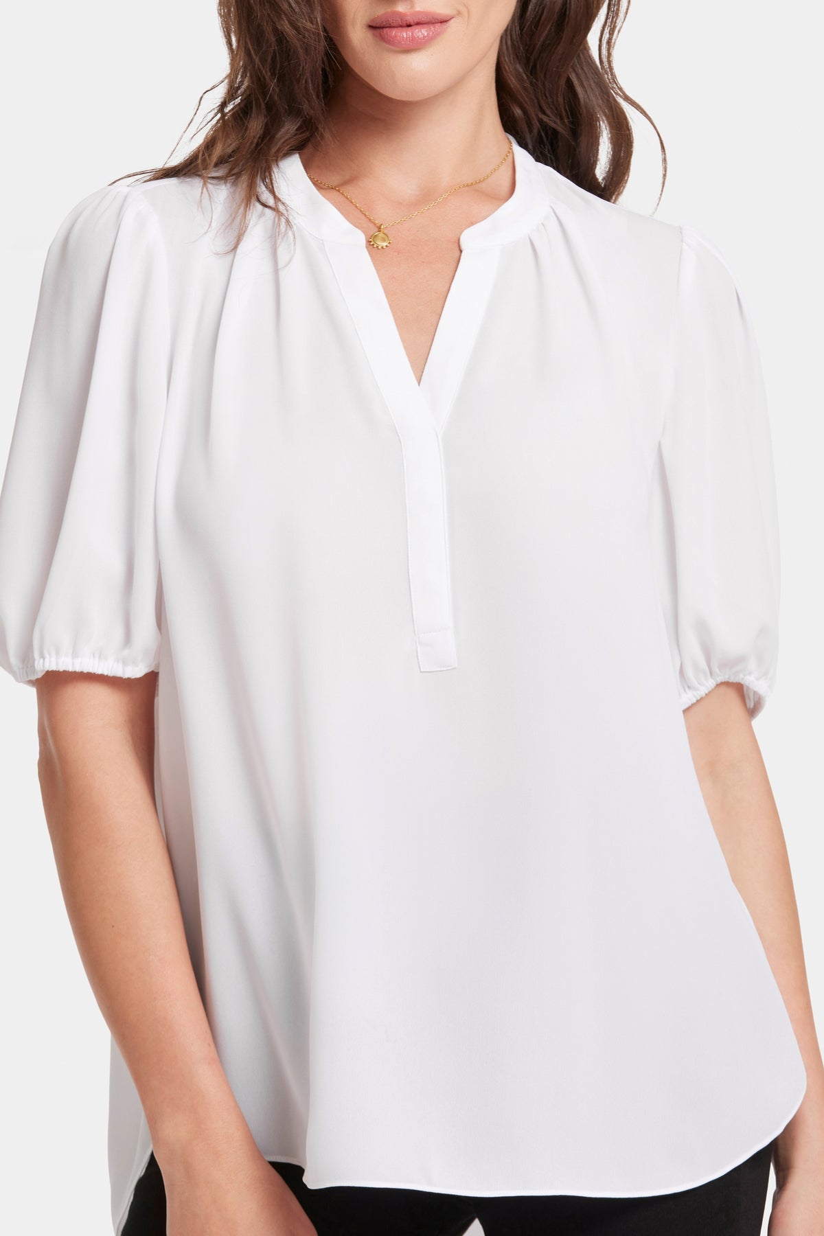 Short Puff Sleeve Top | Optic White | Blouse | NYDJ