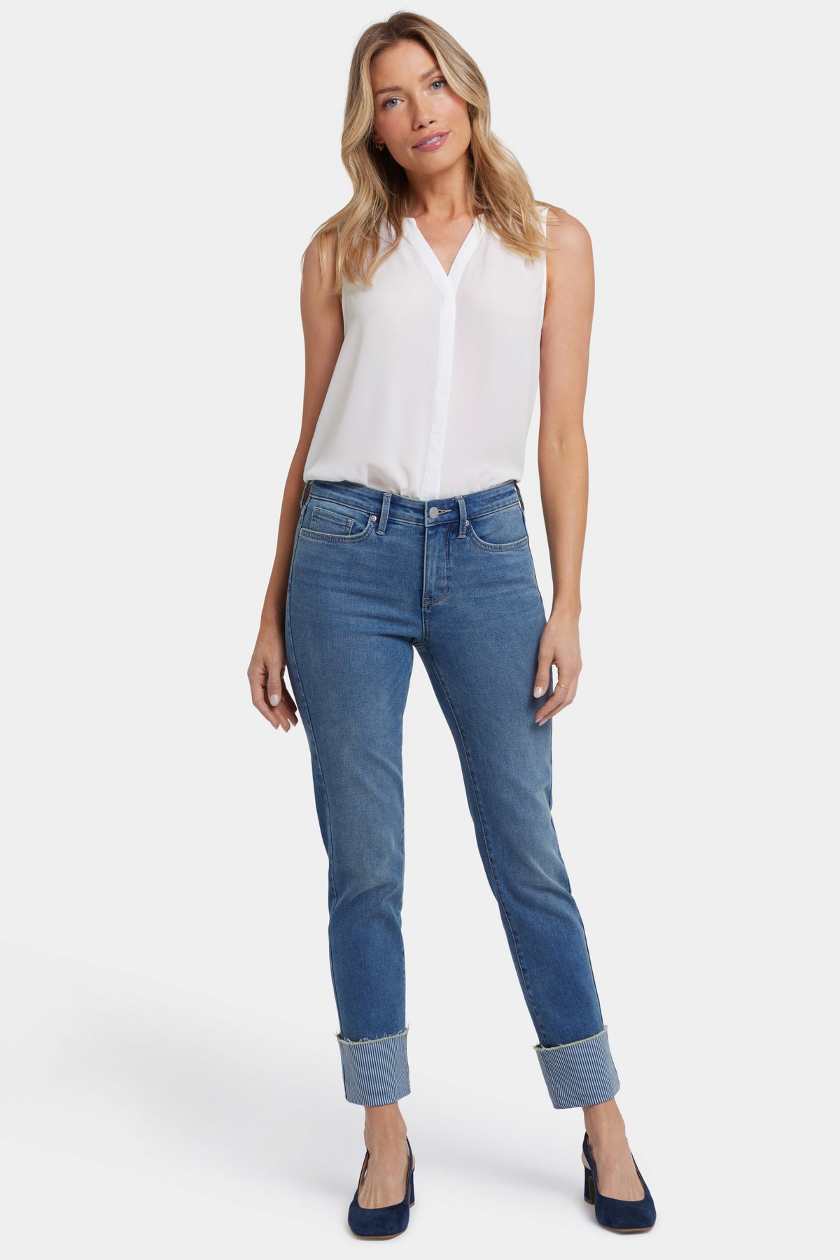 Sheri Slim Ankle Jeans With 4" Striped Cuffs | Costa Brava | Pants | NYDJ