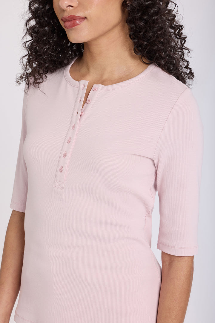 Ribbed Elbow Sleeved Henley | Rock Flower | Top | NYDJ