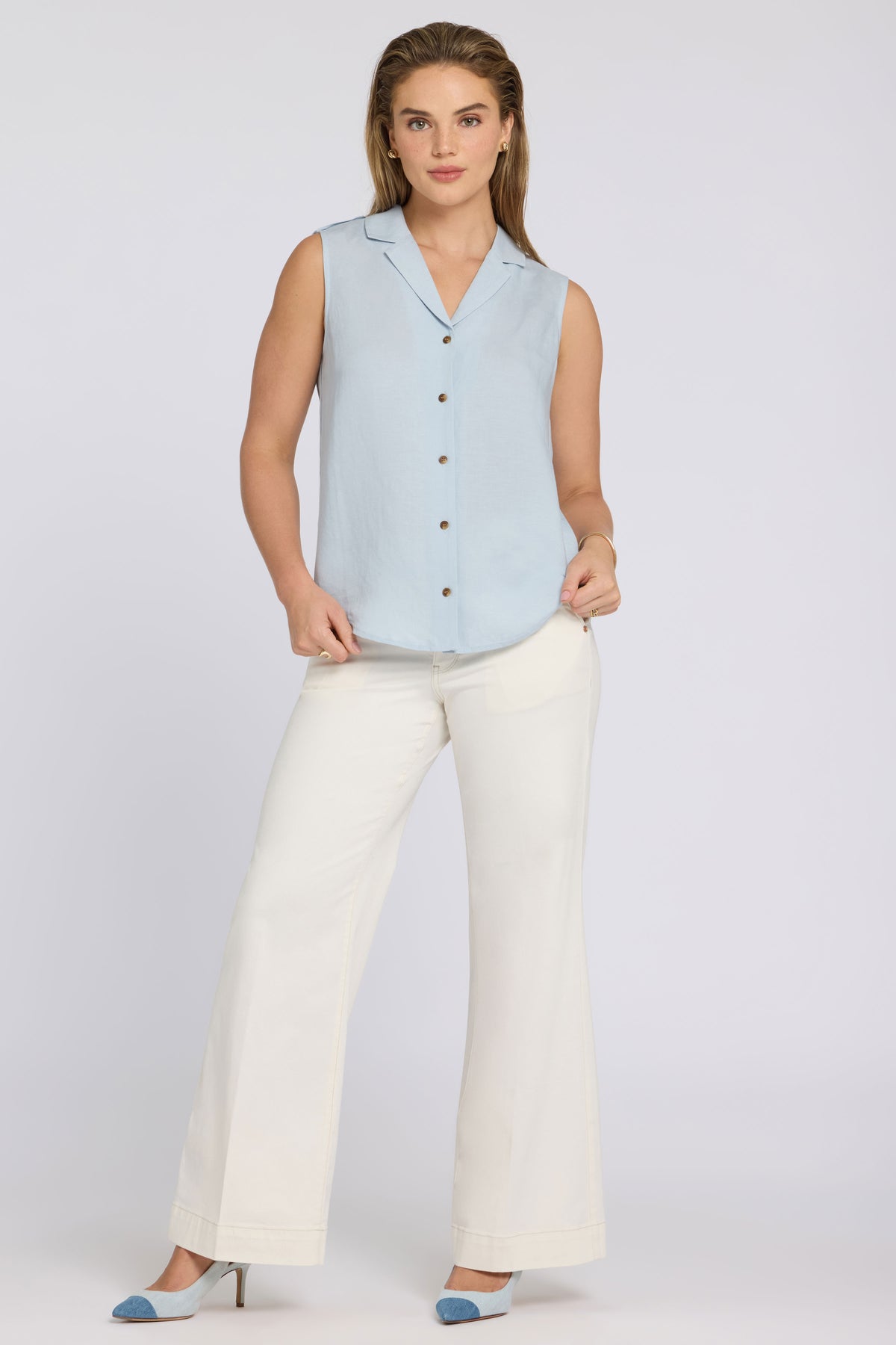 Gabrielle Sleeveless Linen Blouse | Blue Clover | Blouse | NYDJ
