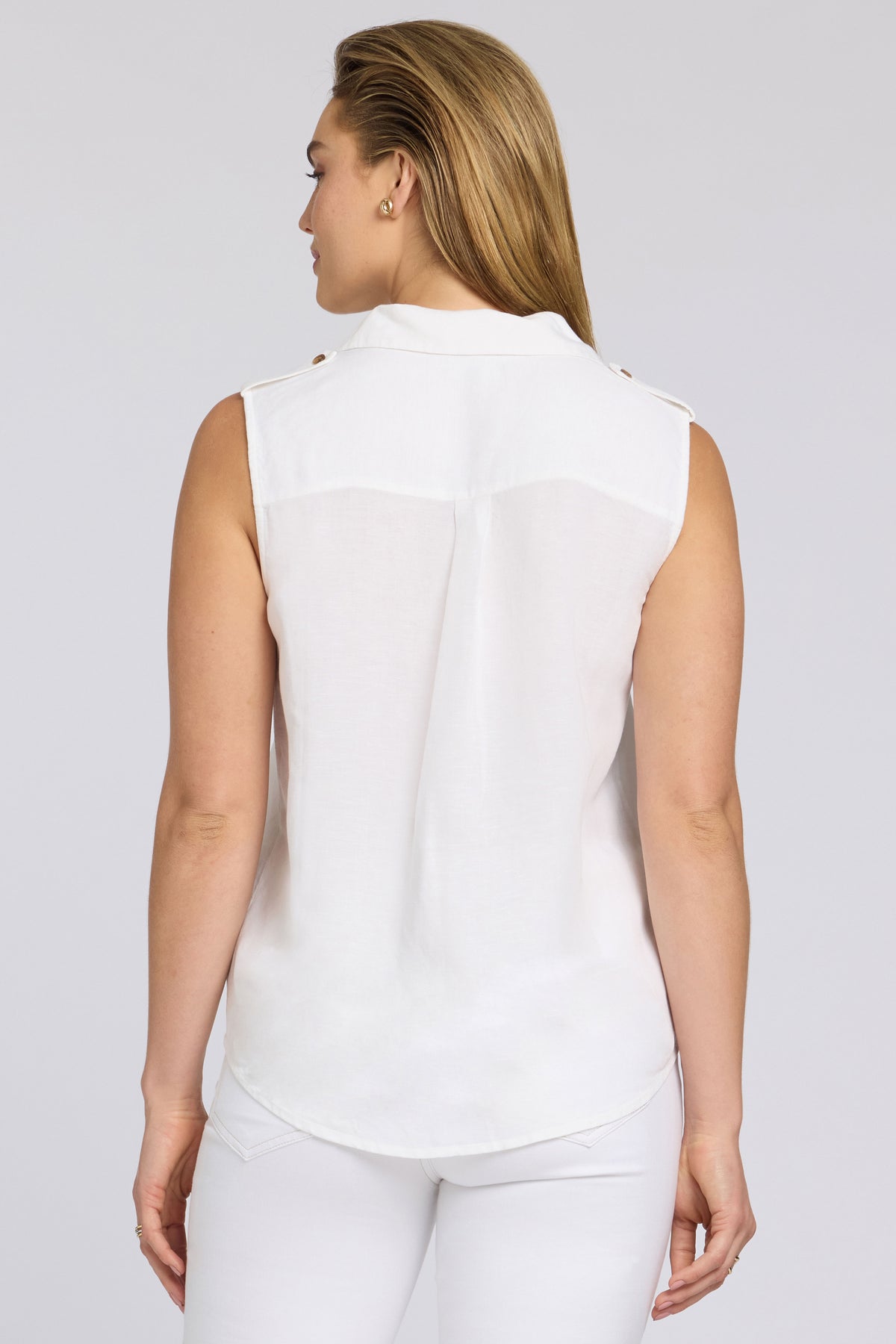 Gabrielle Sleeveless Linen Blouse | Optic White | Blouse | NYDJ