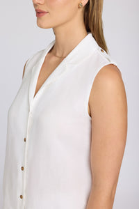 Gabrielle Sleeveless Linen Blouse | Optic White | Blouse | NYDJ
