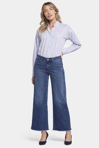 Teresa Wide Leg Ankle Jeans Frayed Hems Medium Blue Premium Denim | Riverwalk | Pants | NYDJ