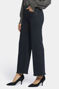 Teresa Wide Leg Ankle Jeans Frayed Hems Black Premium Denim | Huntley | Pants | NYDJ