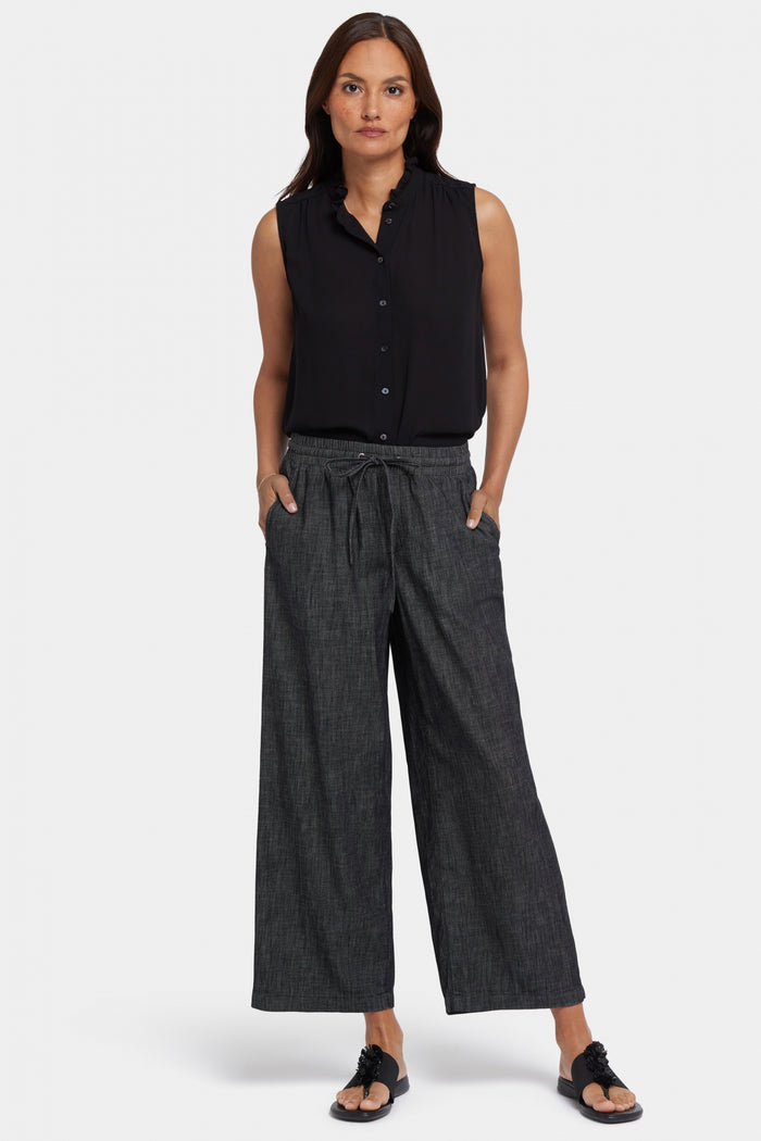 Jayne Pull-On Wide Leg Ankle Pants | Black Rinse | Pants | NYDJ