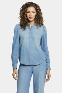 Puff Sleeve Denim Shirt Medium Blue | Crown | Blouse | NYDJ