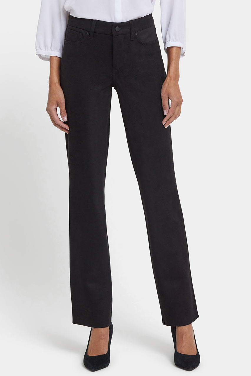 Marilyn Straight Pants in Stretch Faux Suede | Black