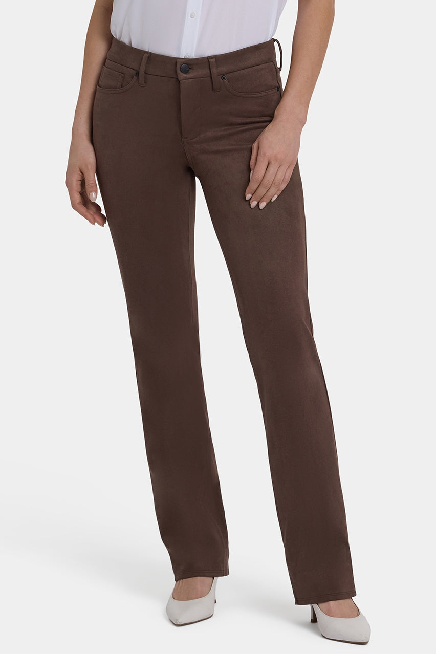 Marilyn Straight Pants in Stretch Faux Suede | Coffee Bean