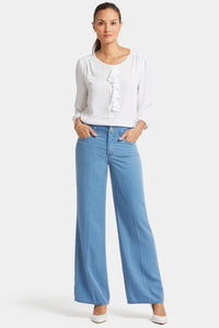 High Rise Teresa Wide Leg Jeans Light Blue Striped Premium Denim | Light Marine Stripe | Pants | NYDJ