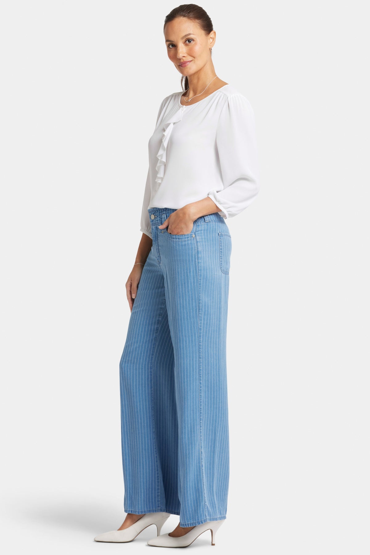 High Rise Teresa Wide Leg Jeans Light Blue Striped Premium Denim | Light Marine Stripe | Pants | NYDJ