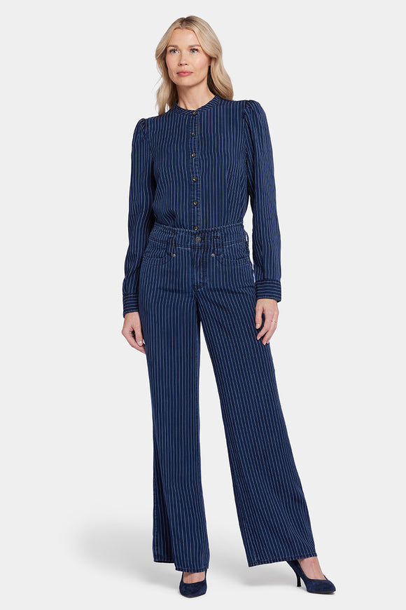 High Rise Teresa Wide Leg Jeans Dark Blue Striped Premium Denim | Dark Ocean Stripe | Pants | NYDJ