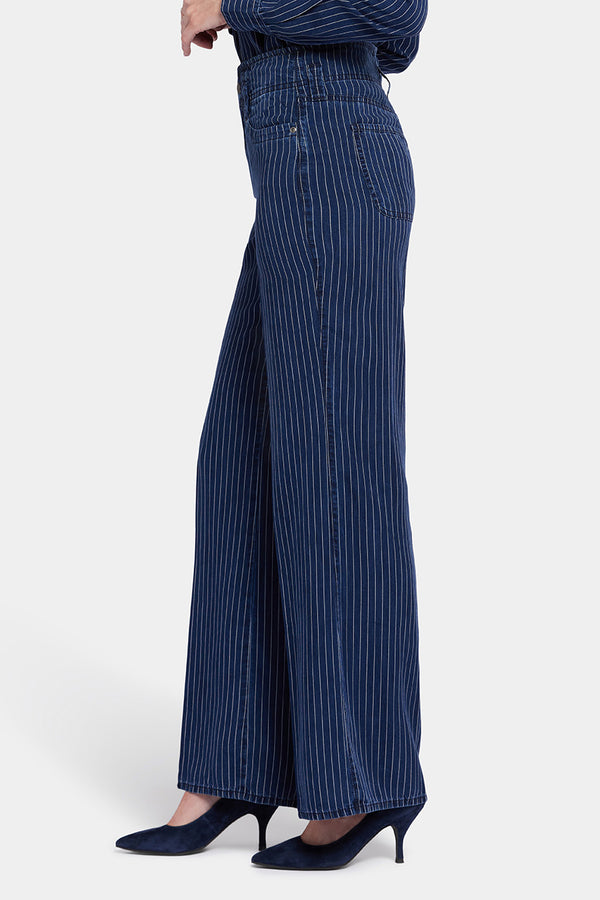 High Rise Teresa Wide Leg Jeans Dark Blue Striped Premium Denim | Dark Ocean Stripe | Pants | NYDJ