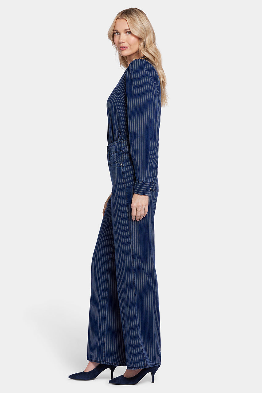 High Rise Teresa Wide Leg Jeans Dark Blue Striped Premium Denim | Dark Ocean Stripe | Pants | NYDJ