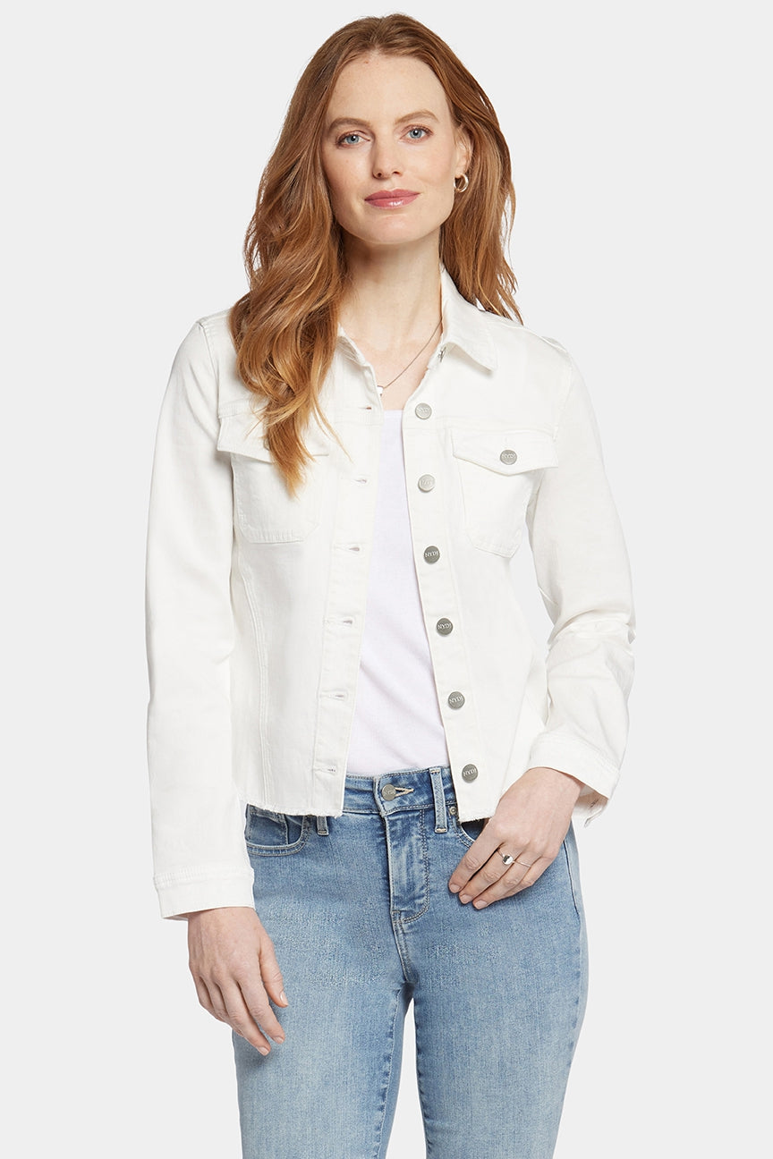 Frayed Hem Jacket In Stretch Twill | Optic White | Jacket | NYDJ