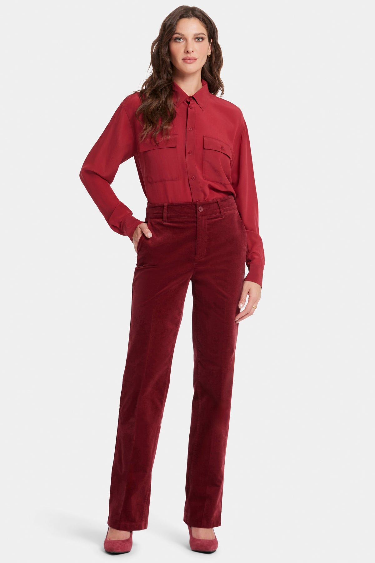 Straight Leg Trouser Velveteen Red | Wild Currant | Pants | NYDJ