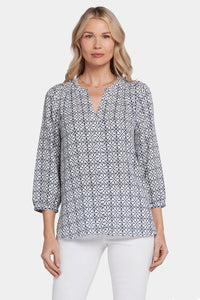 Pintuck Blouse Graphic Print | Early Bird | Blouse | NYDJ