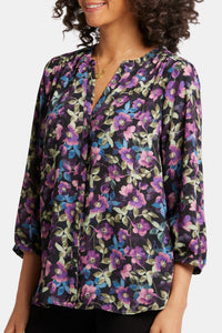 Pintuck Blouse Flower Print | Midnight Plumes | Blouse | NYDJ