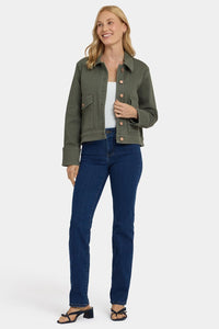 Denim Jacket With Oversize Pockets | Desert Green | Denim | NYDJ