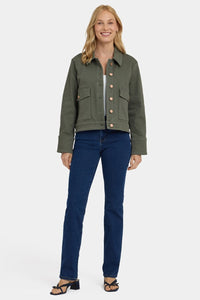 Denim Jacket With Oversize Pockets | Desert Green | Denim | NYDJ