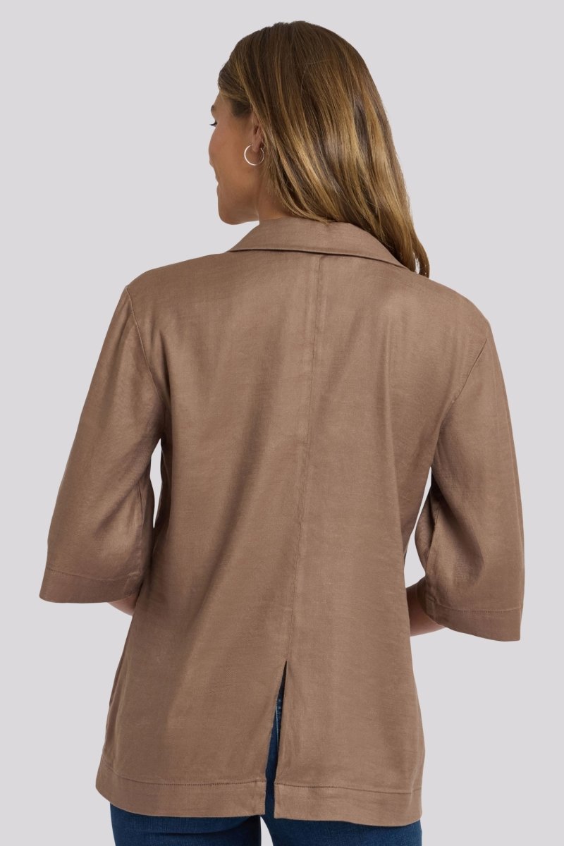 Elbow Sleeve Blazer In Stretch Linen | Toasted Coconut | Blazer | NYDJ