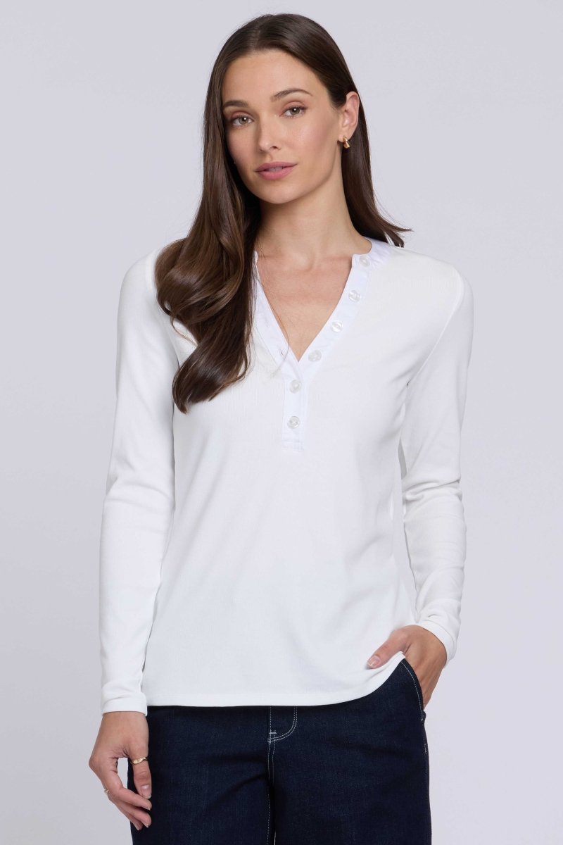 Emery Ribbed Henley | Optic White - NYDJ