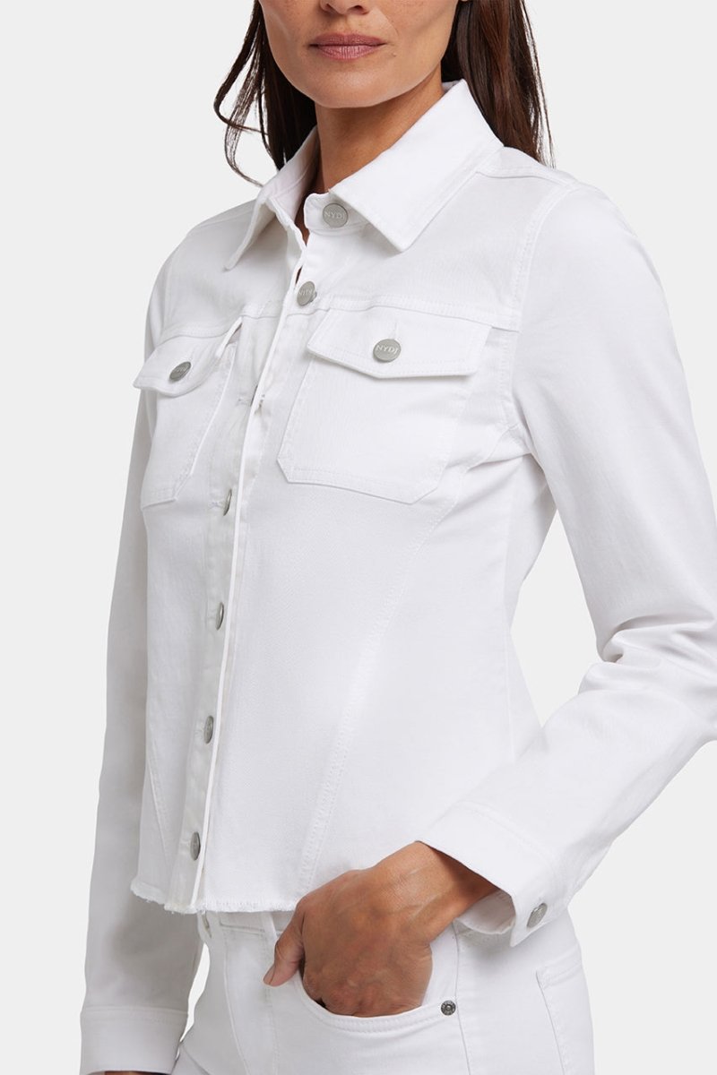 Frayed Hem Jacket In Stretch Twill | Optic White | Jacket | NYDJ