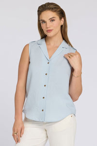 Gabrielle Sleeveless Linen Blouse | Blue Clover - NYDJ