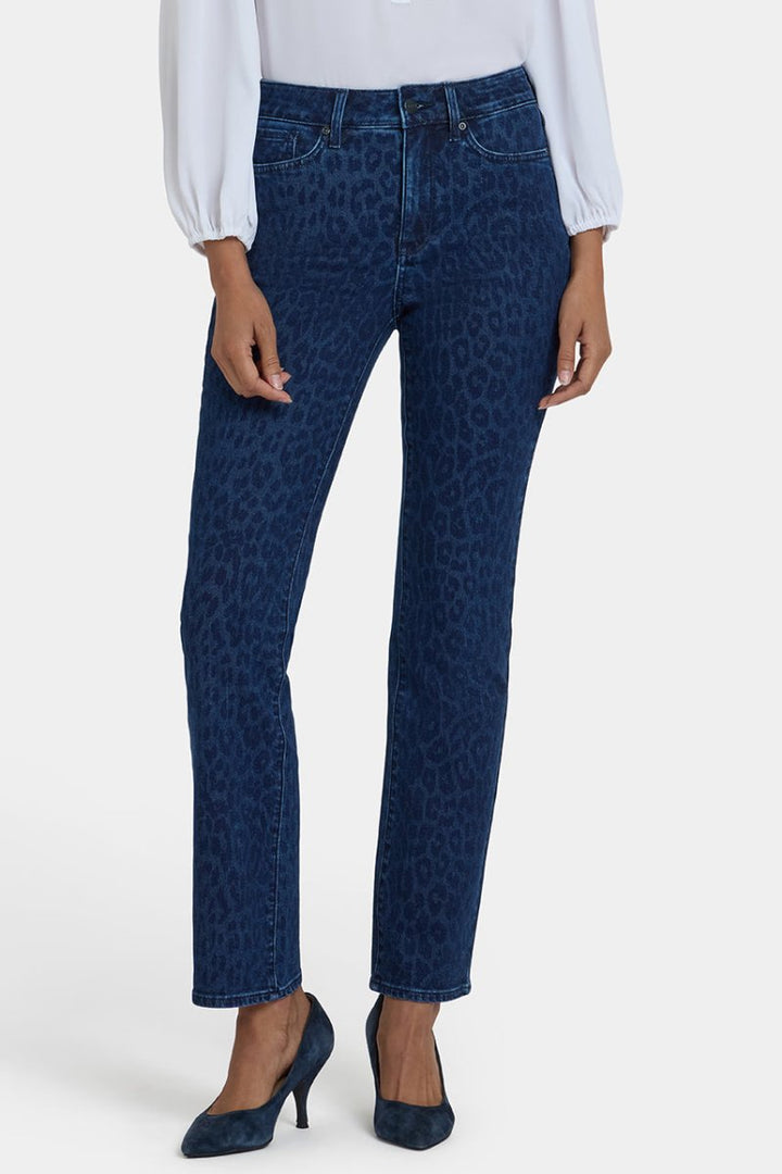 Marilyn Straight Jeans | Dark Denim Leopard Print | Denim | NYDJ