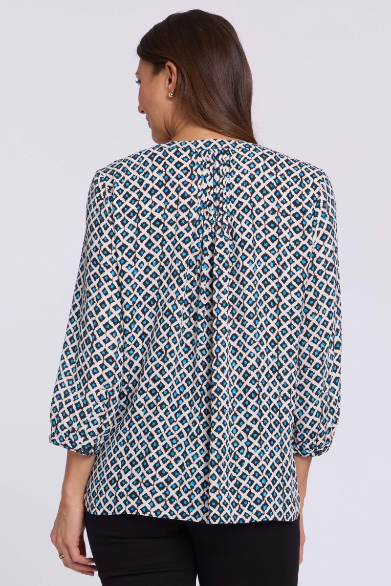 Pintuck Blouse | Lattice Geo Blue Bay - NYDJ
