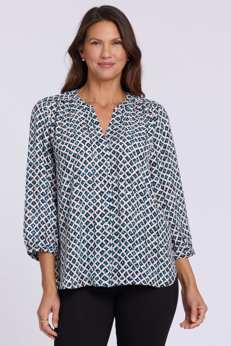 Pintuck Blouse | Lattice Geo Blue Bay - NYDJ