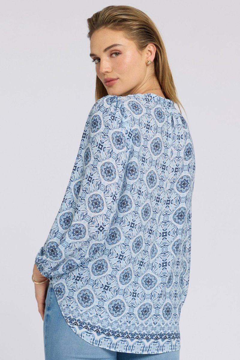 Puff Sleeve Popover Blouse | Azure Sky | Blouse | NYDJ