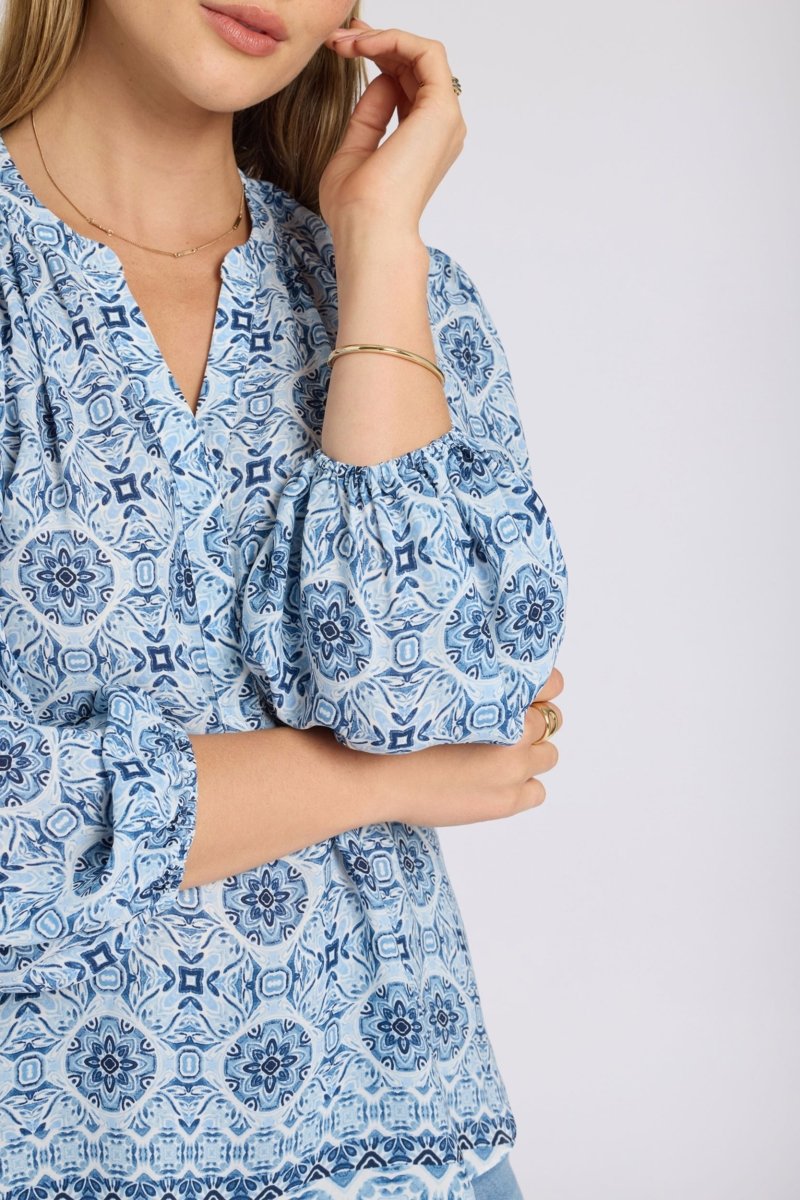 Puff Sleeve Popover Blouse | Azure Sky | Blouse | NYDJ