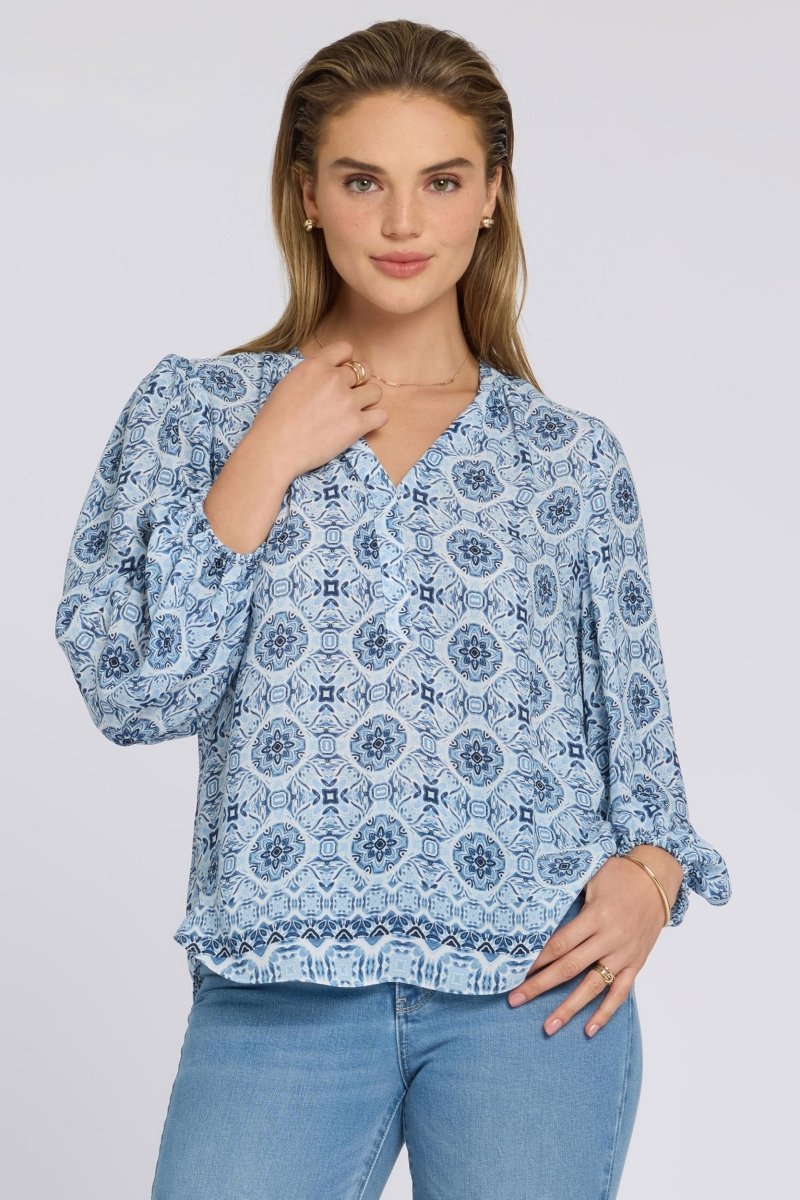 Puff Sleeved Popover Top | Azure Sky | Blouse | NYDJ