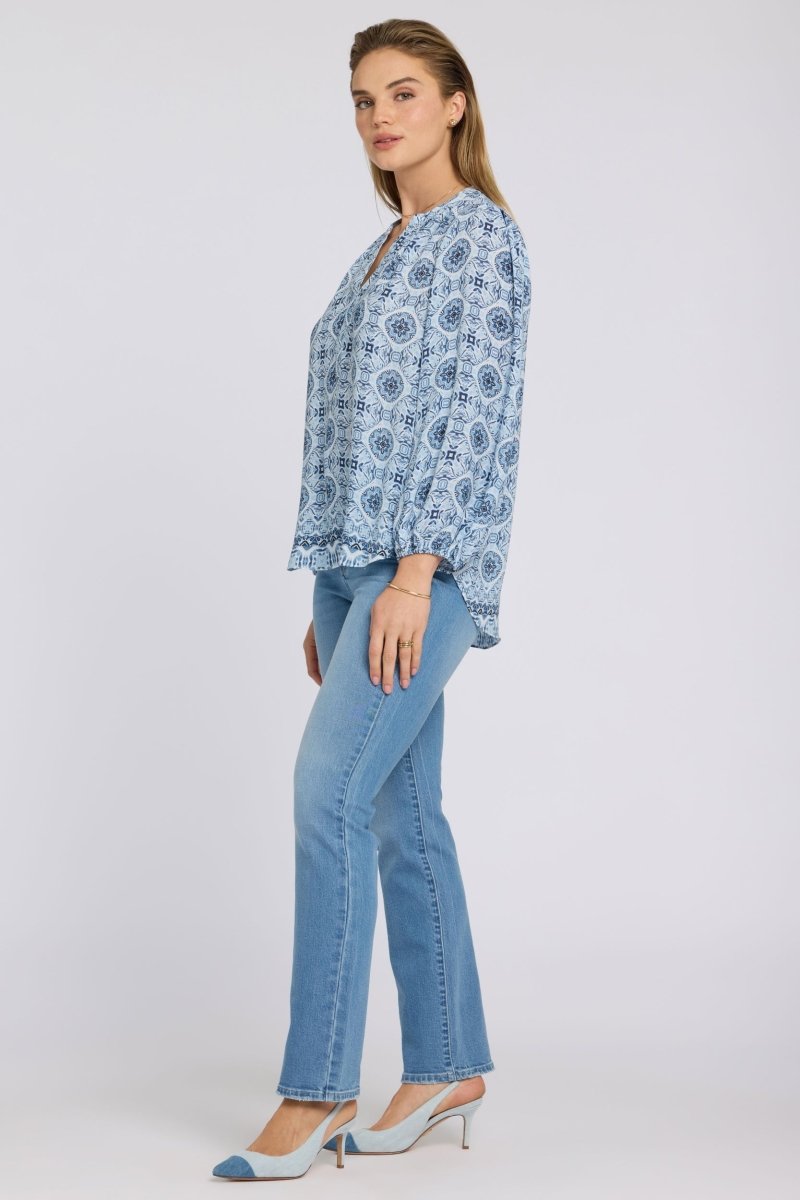 Puff Sleeved Popover Top | Azure Sky | Blouse | NYDJ
