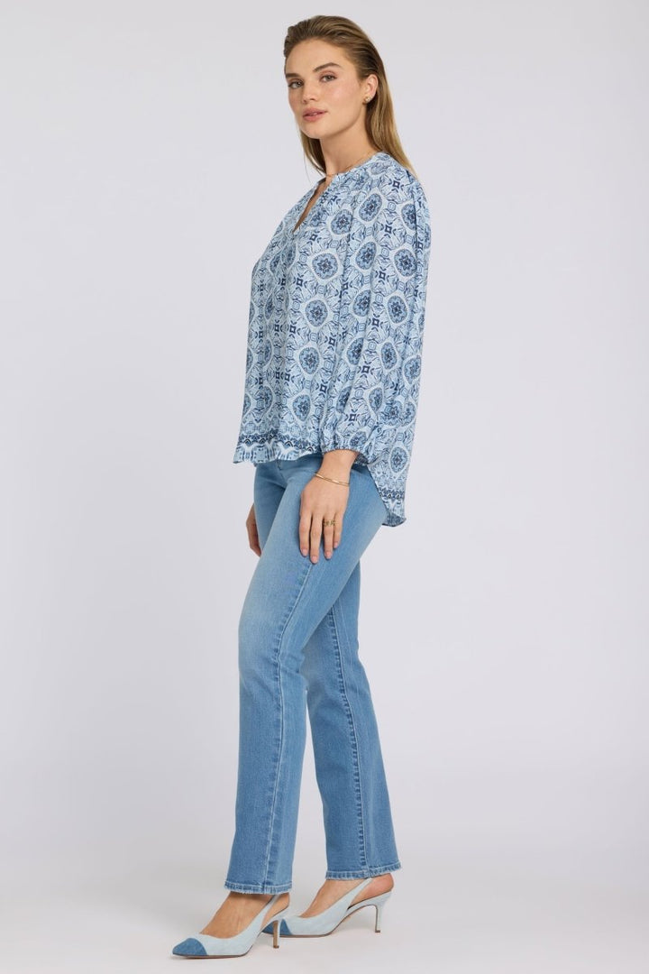 Puff Sleeve Popover Blouse | Azure Sky | Blouse | NYDJ