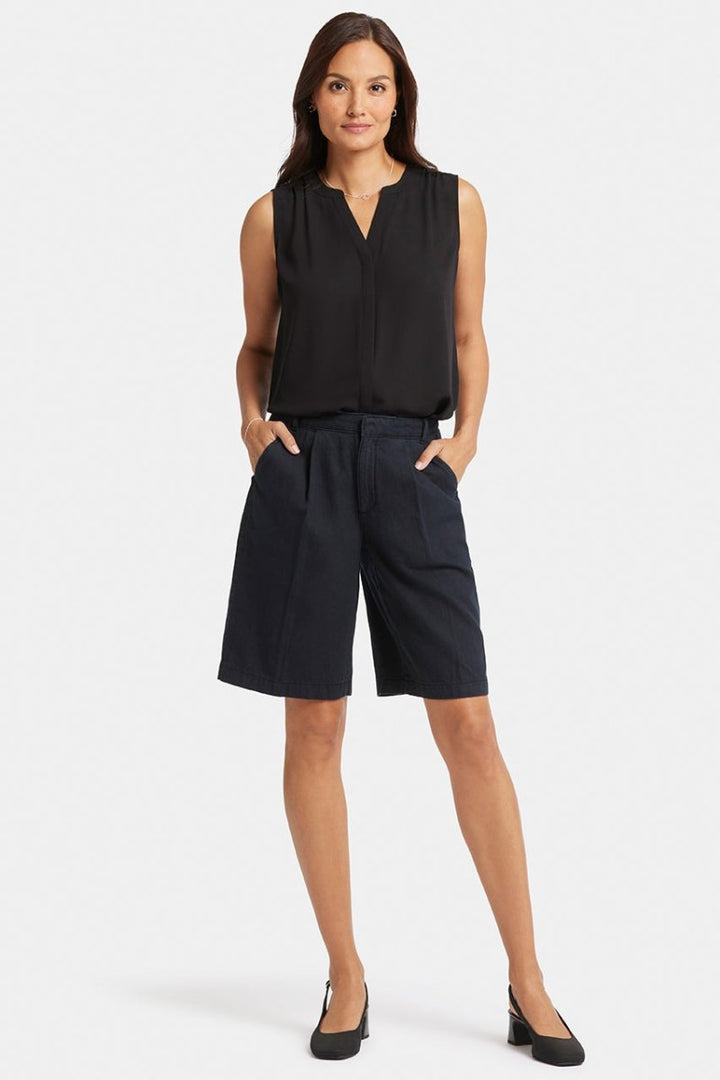 Relaxed Denim Bermuda Shorts With High Rise | Overdye Black | Shorts | NYDJ