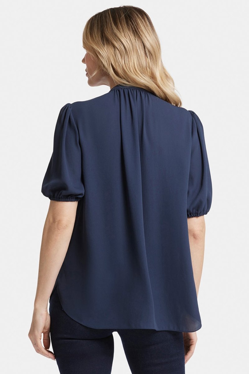 NYDJ's Sustainable Short Puff Sleeve Top | Eco-Friendly Georgette