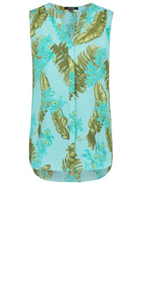 Sleeveless Pintuck Blouse Tropical Print | Calypso Orchid | Top | NYDJ