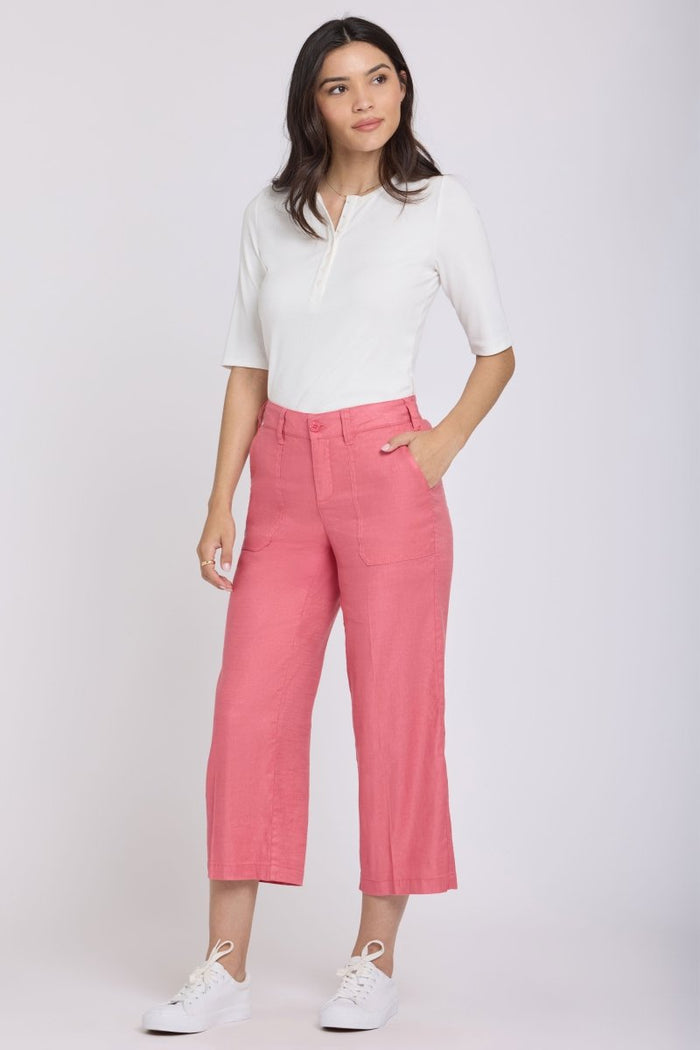 Wide Leg Cargo Capri Pants In Stretch Linen | Desert Rose - NYDJ