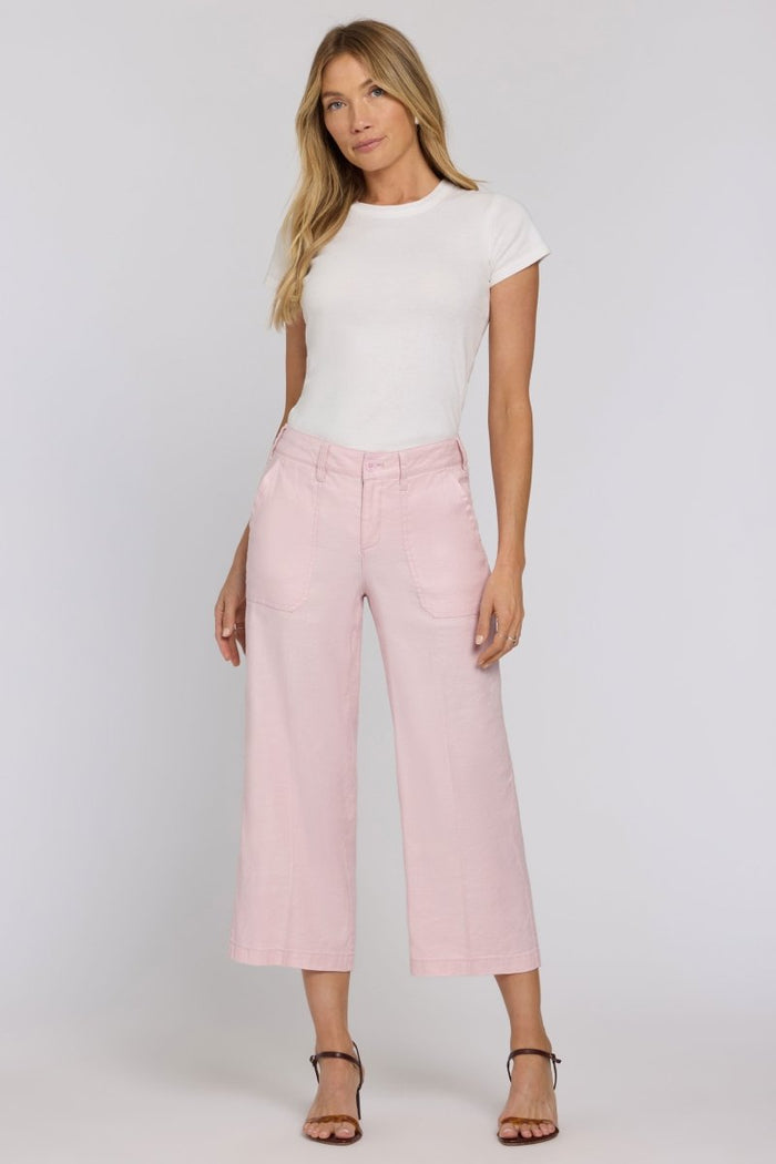 Wide Leg Cargo Capri Pants In Stretch Linen | Light Lilac | Pants | NYDJ