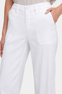Wide Leg Cargo Capri Pants In Stretch Linen | Optic White | Pants | NYDJ