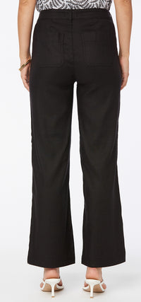 High Waisted Wide Leg Ankle Trouser Black Stretch Linen | Black | Pants | NYDJ