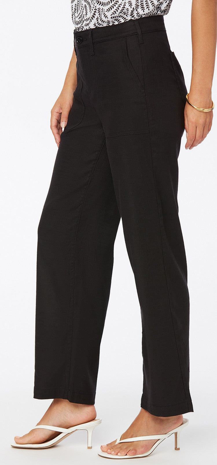 High Waisted Wide Leg Ankle Trouser Black Stretch Linen | Black | Pants | NYDJ