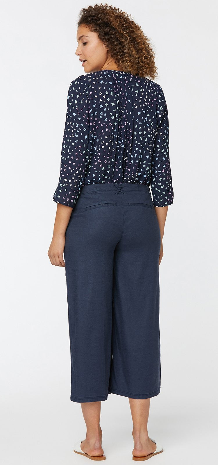 Wide Leg Crop Navy Stretch Linen | Oxford Navy | Pants | NYDJ