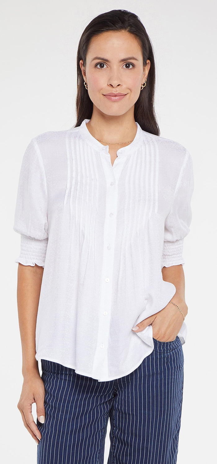 Pleated Short Sleeved Blouse White | Optic White | Top | NYDJ