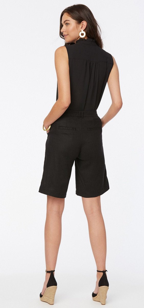 Relaxed Bermuda Short Black Stretch Linen | Black | Shorts | NYDJ